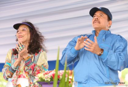 Presidente Daniel y Compañera Rosario en 37 Aniversario del Repliegue a Masaya