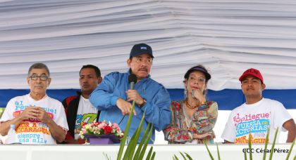 Presidente Daniel y Compañera Rosario en 37 Aniversario del Repliegue a Masaya