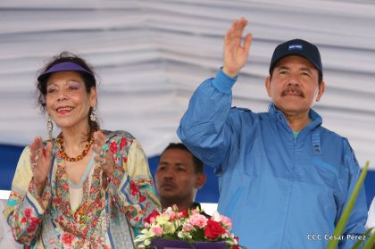 Presidente Daniel y Compañera Rosario en 37 Aniversario del Repliegue a Masaya