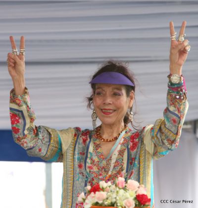 Presidente Daniel y Compañera Rosario en 37 Aniversario del Repliegue a Masaya