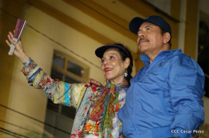 Presidente Daniel y Compañera Rosario en 37 Aniversario del Repliegue a Masaya