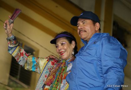 Presidente Daniel y Compañera Rosario en 37 Aniversario del Repliegue a Masaya