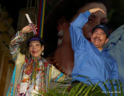 Presidente Daniel y Compañera Rosario en 37 Aniversario del Repliegue a Masaya