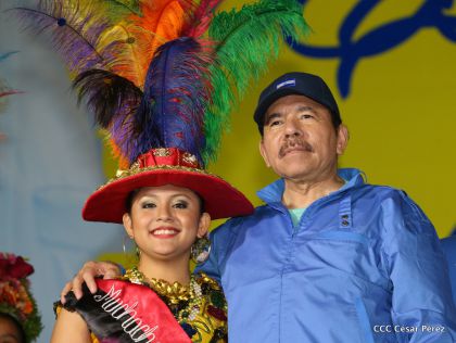 Presidente Daniel y Compañera Rosario en 37 Aniversario del Repliegue a Masaya