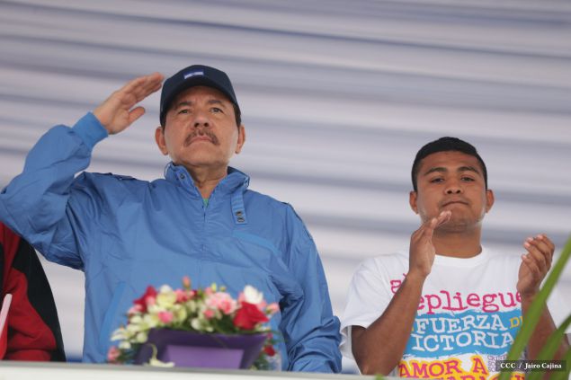 Presidente Daniel y Compañera Rosario en 37 Aniversario del Repliegue a Masaya