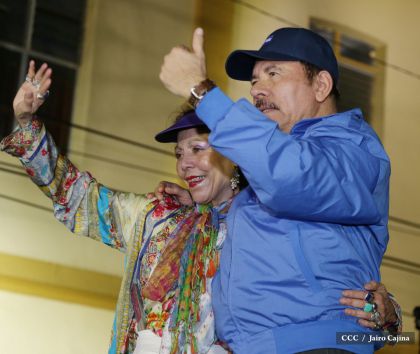 Presidente Daniel y Compañera Rosario en 37 Aniversario del Repliegue a Masaya