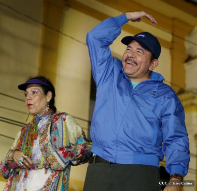 Presidente Daniel y Compañera Rosario en 37 Aniversario del Repliegue a Masaya