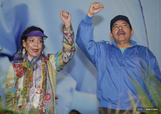 Presidente Daniel y Compañera Rosario en 37 Aniversario del Repliegue a Masaya