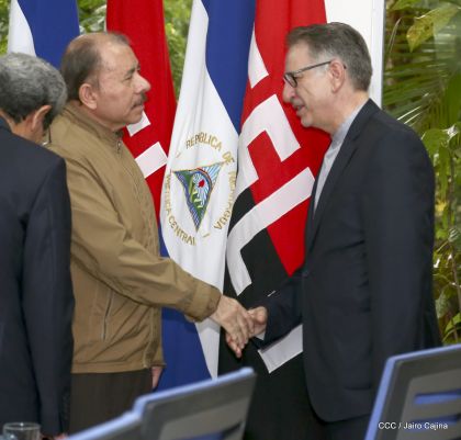 Encuentro del presidente Daniel Ortega y la compañera Rosario Murillo con el canciller de Irán