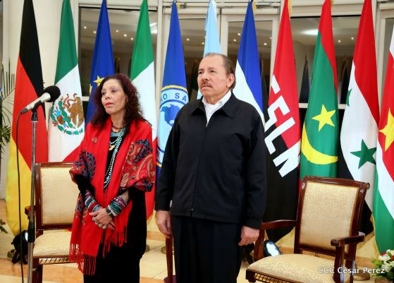 Presidente Daniel Ortega y vicepresidenta Rosario Murillo reciben cartas credenciales de 11 nuevos embajadores