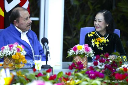 Hermandad y compañerismo en reunión del presidente Daniel  Ortega y vicepresidenta Rosario Murillo con delegación de alto nivel de Vietnam