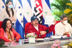 Reunión del Presidente Daniel Ortega y Compañera Rosario con el Presidente de Honduras Juan Orlando Hernández