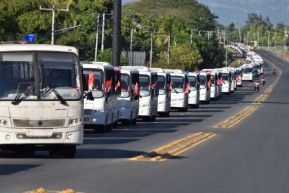 Caravana de 150 buses rusos llegan a la ciudad de Managua