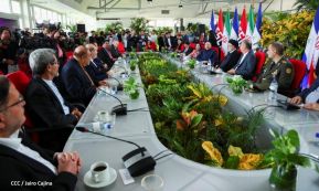 Presidente Daniel Ortega y Vicepresidenta Rosario Murillo en Acto de Clausura de la Visita del Presidente de Irán