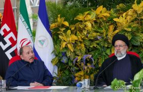 Presidente Daniel Ortega y Vicepresidenta Rosario Murillo en Acto de Clausura de la Visita del Presidente de Irán