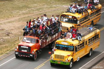 Caravanas de todo el país llegan a Managua para celebración del 35/19