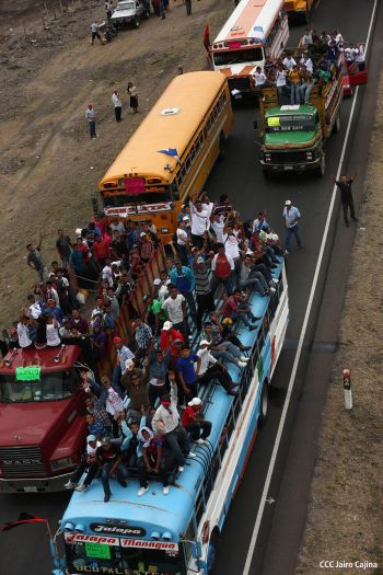 Caravanas de todo el país llegan a Managua para celebración del 35/19
